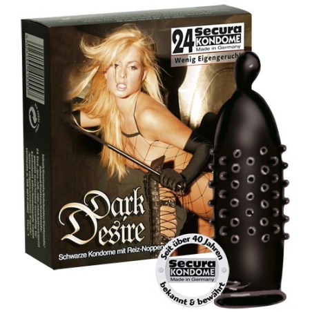 PROFILATTICI NERI CON RILIEVI STIMOLANTI SECURA DARK DESIRE - 24 PEZZI