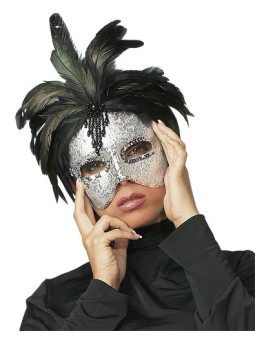 MASCHERA CON DECORAZIONE DI PIUME NERE