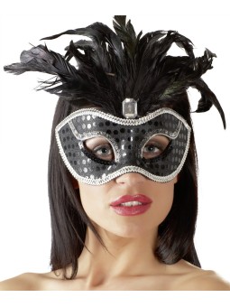 MASCHERA CON PIETRA PREZIOSA PAILLETTES E PIUME \"MYSTIQUE\"