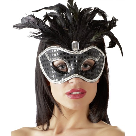 MASCHERA CON PIETRA PREZIOSA PAILLETTES E PIUME \MYSTIQUE\