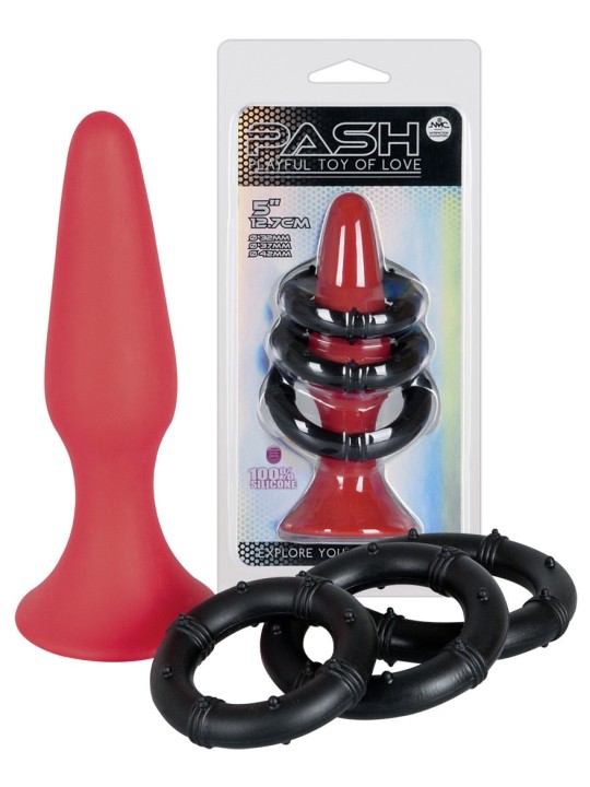 KIT CUNEO ANALE IN SILICONE E 3 ANELLI FALLICI \"PASH\"