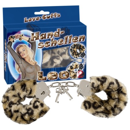 MANETTE IN METALLO RIVESTITE IN PELUCHE \LOVE-CUFFS\ LEOPARDATE