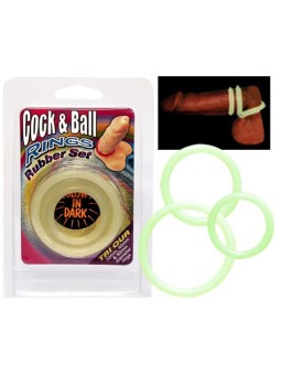 SET 3 ANELLI FALLICI FLUORESCENTI DIAMETRO DIVERSO "COCK & BALLS RINGS"