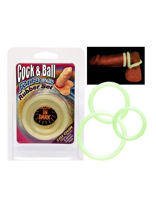 SET 3 ANELLI FALLICI FLUORESCENTI DIAMETRO DIVERSO "COCK & BALLS RINGS"