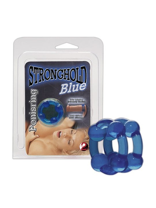 DOPPIO ANELLO FALLICO IN SILICONE \"STRONGHOLD\" BLU