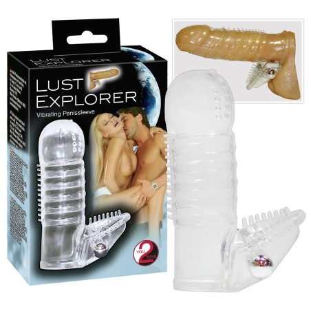 GUAINA FALLICA CON RILIEVI STIMOLANTI E VIBRAZIONE \LUST EXPLORER\