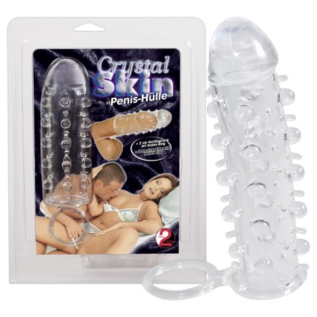 GUAINA FALLICA CON ANELLO PER STIMOLAZIONE CLITORIDE CRYSTAL SKIN