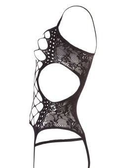 BODYSTOCKING NERO CON DECORAZIONI FLOREALI - TAGLIA UNICA