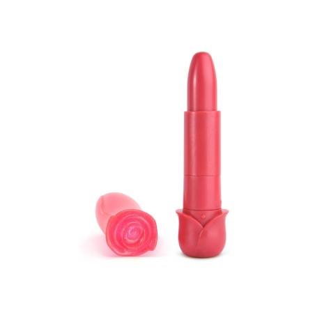 MINI VIBRATORE A FORMA DI ROSSETTO CON ROSA \BLOOMING ROSE\ ROSSO