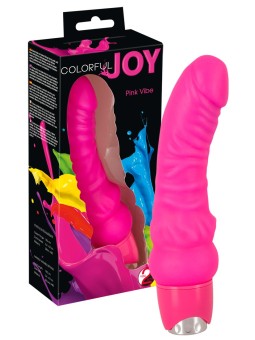 VIBRATORE REALISTICO RICURVO IN SILICONE COLORFUL JOY ROSA - 18 CM