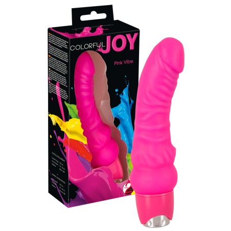 VIBRATORE REALISTICO RICURVO IN SILICONE COLORFUL JOY ROSA - 18 CM