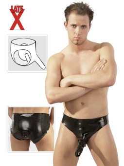 SLIP UOMO IN LATEX NERO CON GUAINA FALLICA E FALLO INTERNO