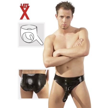 SLIP UOMO IN LATEX NERO CON GUAINA FALLICA E FALLO INTERNO