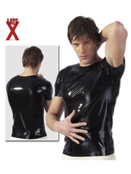 MAGLIA A MANICHE CORTE IN LATEX NERO