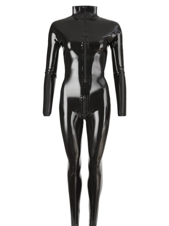 CATSUIT TUTA IN LATTICE CON CERNIERE "RUBBER"