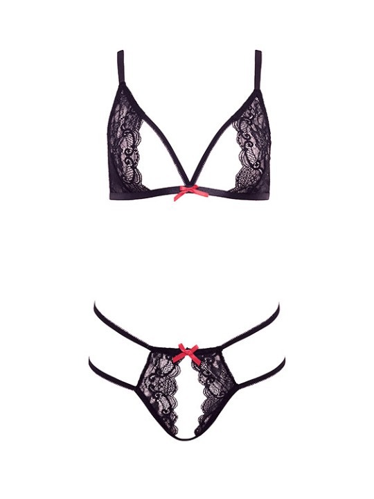 COMPLETO INTIMO 4 pz BARELY BARE "TIE ME UP" - COLORE NERO - TAGLIA UNICA