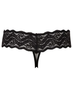 TANGA NERO IN PIZZO CON PERLINE