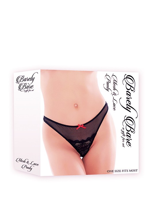 TANGA BARELY BARE " MESH & LACE " - COLORE NERO - TAGLIA UNICA