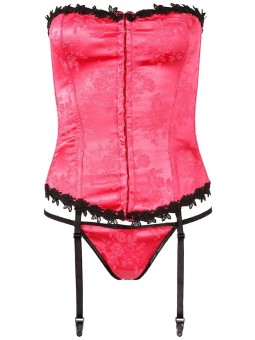 CORSETTO ROSA CON MERLETTI REGGICALZE RIMOVIBILE E PERIZOMA