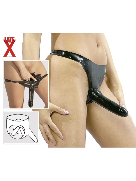 SLIP IN LATEX NERO CON 3 FALLI (2 INTERNI)