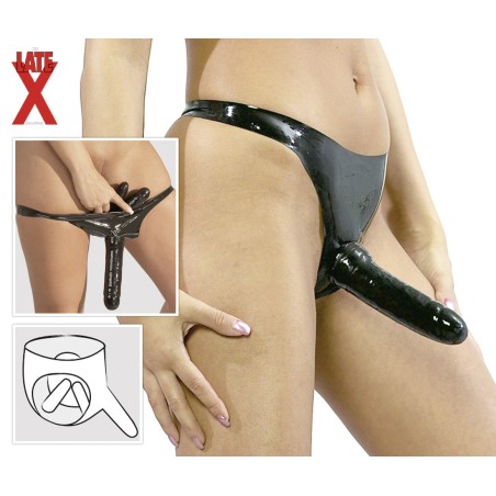 SLIP IN LATEX NERO CON 3 FALLI 2 INTERNI